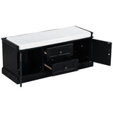 Storage Bench with 2 Drawers and 2 Cabinets, Shoe Bench with Removable Cushion for Living Room, 52471490