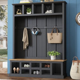 ZUN Farmhouse Wooden Style 78''H Modern Hall Tree Wide Storage Seating Bench, Entryway Shoe Cabinet 44096893