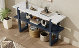 TREXM Retro Elegant Console Table with Marble-Effect Top and Versatile Storage Solutions for N715P196906M