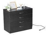 PB Wood Simple 4-Drawer Nightstand Dresser with USB Ports & Outlet Black 65945830