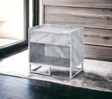 Azrael White Printed Faux Marble & Chrome Finish Accent Table B2726P340578