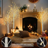 Set of Lighted Birch Tree, 4FT 48 LED/5FT 72 LED/6FT 96 LED Artificial Tree with Warm White Lights, 97359172