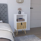 Tall Nightstand 29"H, with One Drawer and Functional Storage, White / Macadamia B097P167469