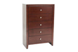 ZUN Brown Cherry 1pc Chest Nickel Round Knob Transitional Style 5-Drawers Chest Table Rubberwood B011P250828