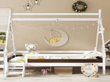 Full House Platform Bed with Stairs, Solid Wood Twin Bed Frame, Low Profile and Childlike Fun W1580P354720