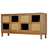 Retro 4-Door Sideboard with Large Storage Space Artificial Rattan Doors and Transparent Glass, W2696P256248