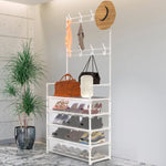 ZUN 5-Tier Dustproof Entryway Hall Tree Coat Rack Shoe Rack With 8 Removable Hooks Freestanding Shoe 71189357