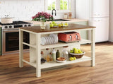 Solid Wood Rustic 45" Stationary Kitchen Island, Rubber Wood Butcher Block Dining Prep WF285472AAD