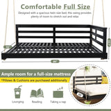 TOPMAX Acacia Wood Porch Swing Bed for Outdoor with Hemp Ropes - Full Size Patio Hanging Bed, 350lbs N717P265860B