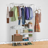 ZUN Metal Garment Rack Shoe Clothing Organizer Shelves Freestanding Multifunctional Clothes Wardrobe 98460344