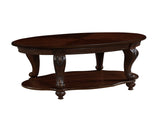 42'' oval wood coffee table for Living Room, 2-Tier Solid Wood Cocktail Table with Open Storage W1202P164013