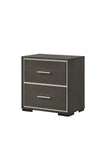 ZUN 1pc Contemporary 2-Drawer Nightstand with Chrome Accents Gray Rustic Finish Bedroom Wooden Furniture B011P236784