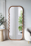 31.4x1.4x74" Oversized Wooden Floor Mirror with Unique Brown Frame W2078P201297
