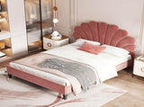 Full Size Upholstered Platform Bed with Flower Pattern Velvet Headboard, Bean Paste Red 33221506