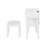 39" Retro Bohemian Style Wooden Makeup Vanity Set with Charging Plug&USB Port and Stool, Dressing N733P180011K