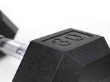 30LB HDRS Rubber Coated Solid Cast Iron Dumbbell with Contoured Chrome Handle, Hexagon 56723902