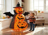 5ft Orange 3-Tier Retractable Fabric Pumpkin Halloween Light Decor with Cape & Wings, 130 Warm White 20091368
