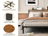 Twin Size Bed Frame with Headboard and Storage Shelf, Metal Bed, Upholstered Wooden Beds, Sturdy 25841436