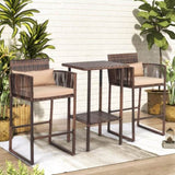 ZUN Outdoor 3 Piece Patio Bar Set, Bar Height Bistro Table Set for 2 People, High Top Wicker Bar Stools 64034350