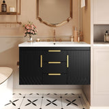 36'' Wall Mounted Bathroom Vanity with Resin Sink, Floating Bathroom Storage Cabinet with 2 Drawers, N710P253035B