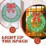 36in Pre-lit Outdoor Christmas Wreath Decoration, Lighted Metal Wreath with Red Bow, Remote Control 35600914