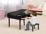 Black Kids Piano 30-Key Wood Toy Kids Grand Piano with Bench and Music Rack 65950282