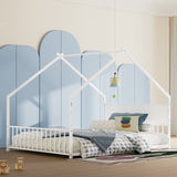 Full Size House Bed with Roof and Colorful Lights, Metal Bed Frame with Slats and Legs, House Bed W1820P234583