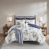 7 Piece Printed Seersucker Comforter Set with Throw Blanket Blue Full/Queen B03597121