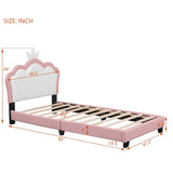 Twin size Upholstered Princess Bed With Crown Headboard,Twin Size Platform Bed with Headboard and N733P180807H
