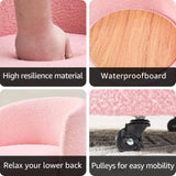 Storage Ottoman Foot Rest Round Footstool Teddy Velvet Footrest with Wheels Vanity Stool Pink 91452868