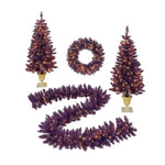 ZUN Pre-lit Christmas Artificial Tree 4-Piece Set, Garland, Wreath and Set of 2 Entrance Trees, X-mas N710P181800I