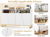 White Modern Sideboard with Irregular Doors & Golden Handles, 2 Open Shelves & Double 2-Door 64232003