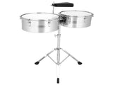 Percussion 13" & 14" Timbales Drum Set with Stand and Cowbell Silver 02216190
