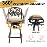 Outdoor Swivel Bar Stools Set of 2, Cast Aluminum Patio Bar Height, All-Weather Bar Dining 52885798