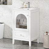 ZUN 20" Bathroom Vanity with Sink, Bathroom Cabinet with Soft Closing Glass Door, A Drawer, White N725P185457K