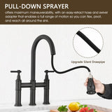 Double Handle Bridge Kitchen Faucet With Pull-Down Spray Head W122565381
