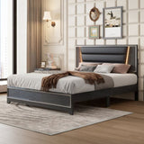 Queen Size PU Upholstered Bed, Headboard with LED Light Strips and Sparkling Shiny Decoration, No WF531199AAB
