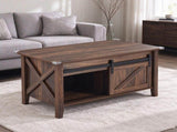 Lift Top Coffee Table with Sliding Barn Door, Farmhouse X Side Design, Hidden 37501778