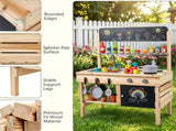 Natural Fir Wood Kids Outdoor Mud Kitchen Playset with Stainless Steel Sink & Stoves, Pretend Play 44198763