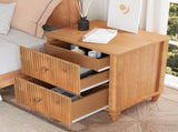 Fluted Nightstand, 21.65" Wide Side Table with 3 Drawers, Mid Century Modern Wood NightStand with W1716P409479