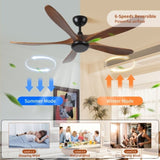 62 Inch wood Ceiling Fan no light with Remote Control, Low Profile Ceiling Fan without W2352P306690