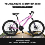 ZUN S24103 24 inch Mountain Bike for Teenagers Girls Women, Shimano 21 Speeds with Dual Disc Brakes and W1856107363