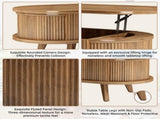 Fluted Lift Top Coffee Table with Hidden Compartment, Wooden Center Table, Modern Oval Lift Tabletop W2641P449066