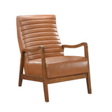 1pc Accent Chair Brown Faux Leather Walnut Finish Solid Rubberwood Modern Living Room Furniture B011P172678