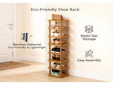 9-Tier Stacked Shoe Rack Unit, Bamboo Square Shoes Organizer, Freestanding Storage Shelf 13657753