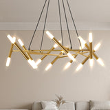Golden Modern Chandelier Light Fixture, Branch Design with Frosted Tubes, Black Cords, Adjustable W1340P233169