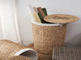 Ludmilla Round Tall Water Hyacinth Woven Wicker Laundry Hamper with Lid - For Clothes, Canvas, Toys B093P169705