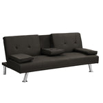 ZUN Sofa Bed with Armrest two holders WOOD FRAME, STAINLESS LEG, FUTON BROWN PVC,DARK BROWN W2297P284141