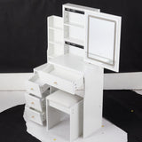 Small Size Left Bedside Cabinet Vanity Table Cushioned Stool, Touch Control Sliding LED Mirror, W936P226033