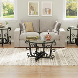 3-Piece Coffee Table Set, Tempered Glass Surface with Sturdy Metal Frame - Modern Living Room Sets T2398P354182